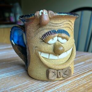 Vintage Ugly Face Pottery Mug Artist Signed /Stamped.